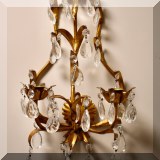 D14. Gilt tole candle sconce with crystals. 13&rdquo;h 